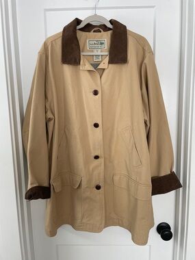 L.L. Bean Tan Chore Jacket with Brown Corduroy Trim